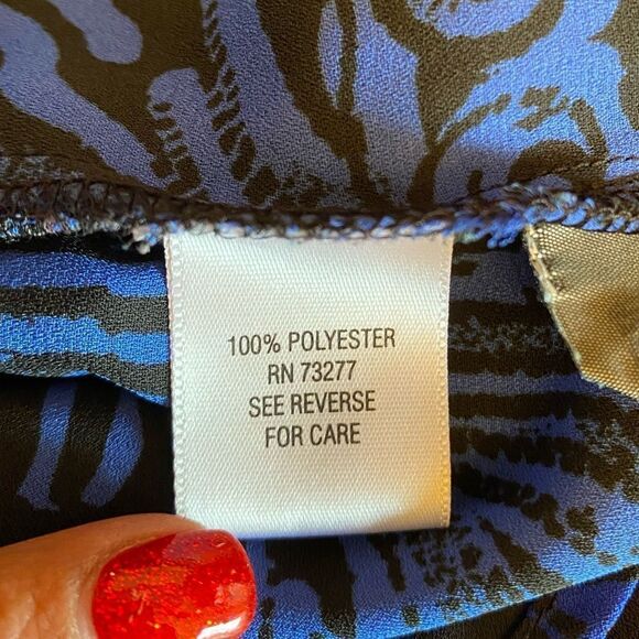 EUC DANA BUCHMAN Blue/Black Boho V-Neck Button Up Long Sleeve Blouse Size 6 - Picture 12 of 13